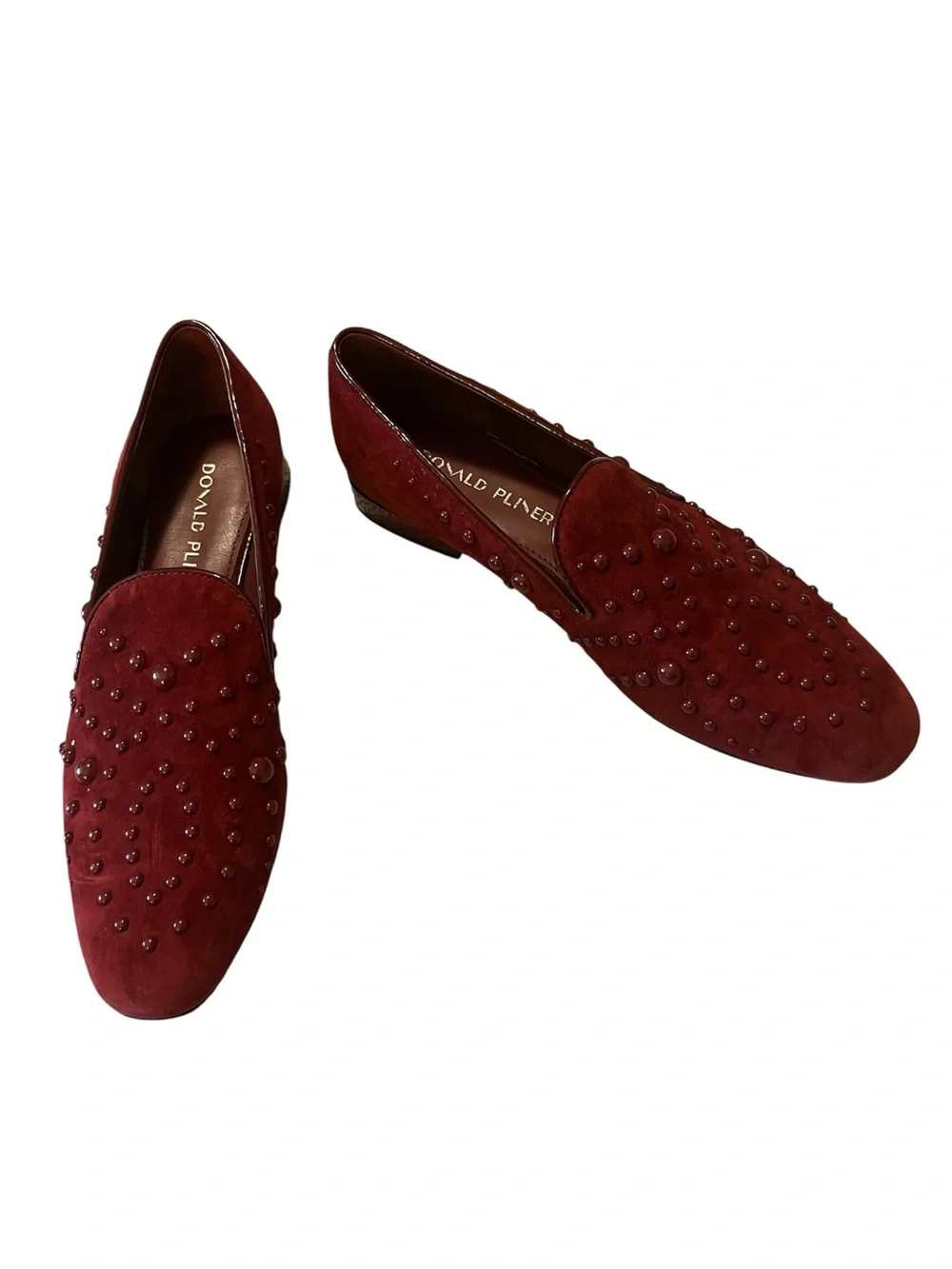 Donald J Pliner Rehbel Woman’s Burgundy Studded Suede Loafer Sz 8